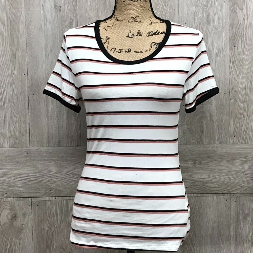Round Neck Striped T-Shirt Black Mauve BB782 BB783